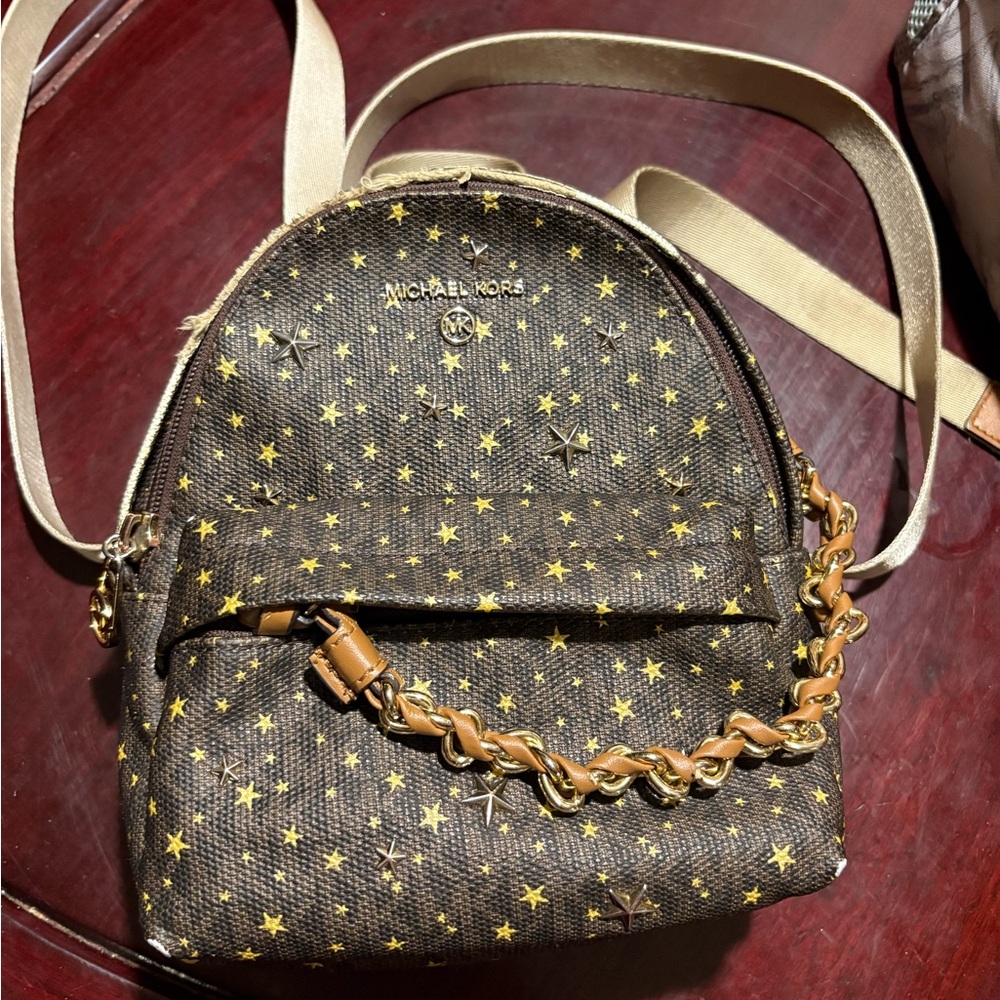 Michael Kors Brown and Gold Backpack with Glamorous Accents
